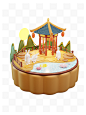 3D中秋节场景建筑模型透明海报素材.png
