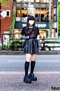 Edgy Modern Harajuku Street Style w/ Kinji Graphic Tee, Agijagi Mini Skirt, Demonia Platform Shoes & Nevermind The XU Choker – Tokyo Fashion