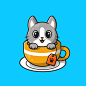 茶杯里的小猫咪，卡通矢量图插画矢量图素材