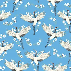 蓝色手绘大气高端仙鹤插画图案素材