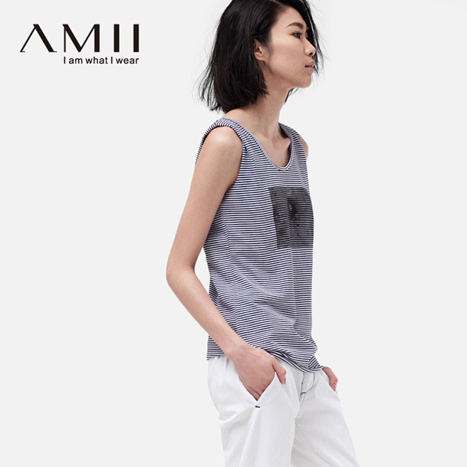 AMII2013夏新款女装印花细条纹百搭...