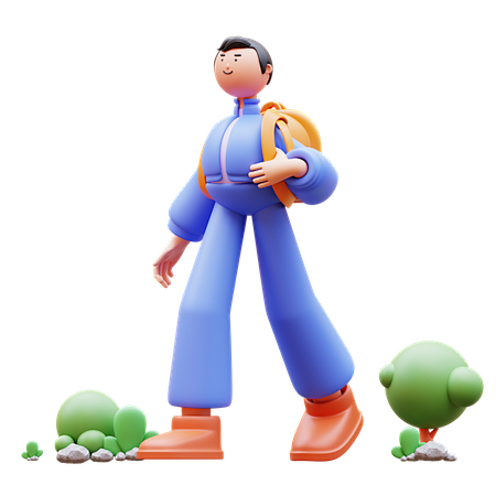 男孩去上学 3D 插图