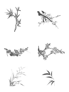 水墨中国画梅兰菊竹  - 源文件下载【酷图网】水墨,中国画,水墨画,梅兰竹菊,四君子,梅花,兰花,菊花,竹子