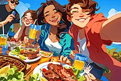 夏日聚会漫画风手绘插画