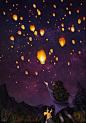 许下美好的愿望，让孔明灯飞向夜空 ~ 来自韩国插画家Aeppol 的「森林女孩日记-2016」系列插画
