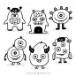 Pack of black and white monsters Free Ve... | Free Vector #Freepik #freevector #character #cartoon #cute #black