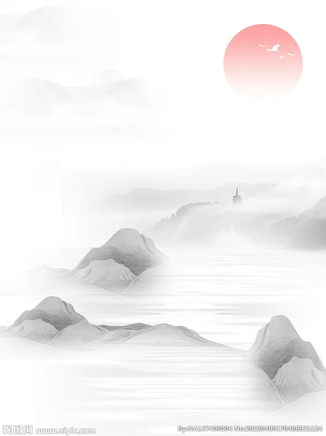 中国风飞鸟山水墨画-花瓣网