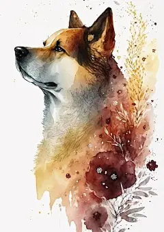 水彩风格狗秋田犬艺术插画矢量图设计素材