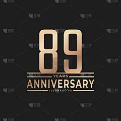 89周年庆祝活动，为庆祝活动、婚礼、贺卡和在黑暗背景下孤立的邀请函配上稀疏的金黄色