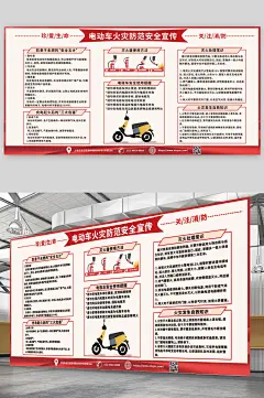 插画电动车消防安全指南展板