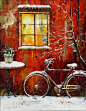 插画师Gleb Goloubetski的单车唯美风光油画作品，艳丽的色彩世界总是充满无尽的想象与美好。