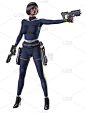 未来主义的女战士带着枪，3d插图