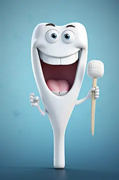 AI数字艺术卡通拟人牙齿口腔护理模型-众图网