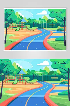 AI数字艺术扁平风校园球场操场插画-众图网