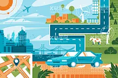 扁平环境环保城市  - 源文件下载【酷图网】创意,时尚,扁平,环境,汽车,低碳,环保,城市