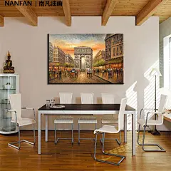欧式现代纯手绘巴黎街景装饰画客厅沙发卧室餐厅墙壁挂画厂家直销