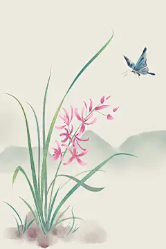 兰花水墨画古风花绘