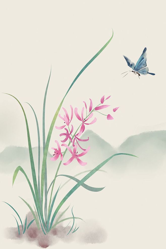 兰花水墨画古风花绘
