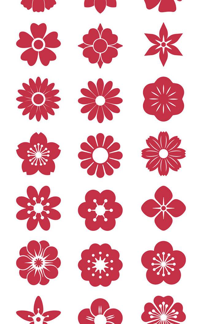 花朵花瓣图案红色喜庆剪纸窗花纹样AI矢量...