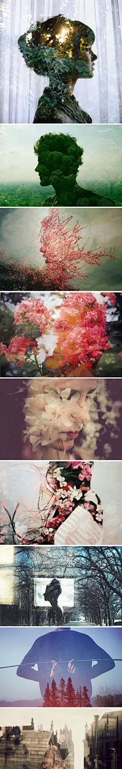 【极致迷幻的双重曝光摄影】@美奇网 透过妖娆的脸孔，看那美丽的风景，不是执意要你不清晰，只是想起你，总会有那么一场盛意的风景。极致迷幻的双重曝光摄影。