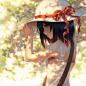 Anime 1280x1280 anime anime girls short hair hat black hair green eyes