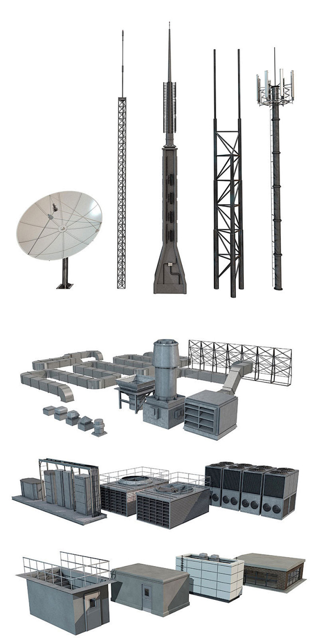 3套城市大厦建筑C4D城市建筑楼房模型预...