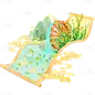 芒种国风水墨小麦画卷蜻蜓祥云元素