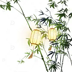 手绘卡通国风中元节竹林灯笼插画元素高清模板免费下载-趣麦麦图