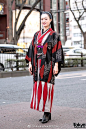 #原宿街拍# Saaya，搭配：Japanese Street Style w/ Kimono Hazuki Kimono & Tomorrowland Ankle Boots O网页链接 ​​​​