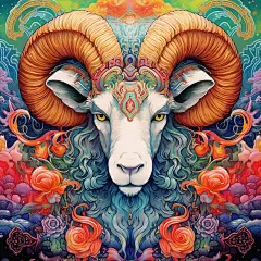 山羊国潮风中国风十二生肖羊年动物纹样插画
