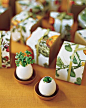 Egglings -- tiny planters filled with seeds of herbs like parsley and basil that wedding guests can go home and plant