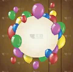 生日气球和放置文字的木制背景