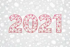 2021新年快乐三角图标。雪花的背景。雪花插画装饰，庆祝，设计，问候，寒假