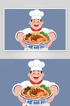 速食柳州螺蛳粉广西美食人物插画