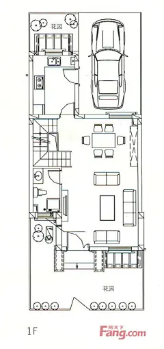 绿地布鲁斯小镇别墅B1户型一层 2厅1卫1厨 91.00㎡