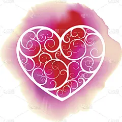 粉色墨迹上的白色装饰心