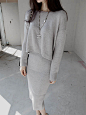 韩版女装2013秋冬新款 灰色小清晰套头毛衣包臀半身裙套装-淘宝网