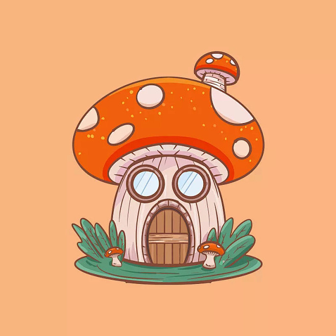 手绘卡通童话蘑菇屋插画素材设计图片素材