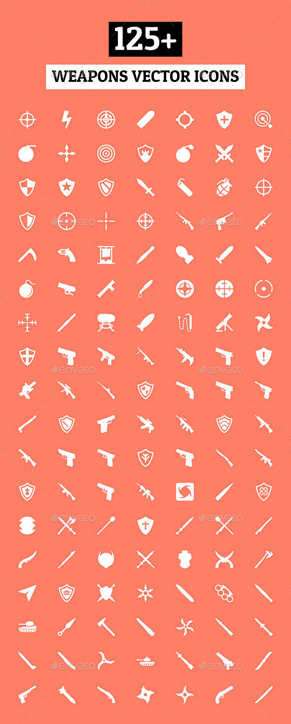 125武器矢量图标-人造物体对象125 Weapons Vector Icons - Man-made objects Objects装甲矢量 ...