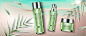 Free Vector | Set of cosmetics with eucalyptus extract. place for text. beach and seashore background