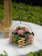 Miniature Dollhouse Fairy Garden Pink Geranium Flowers in Hanging Pot New | eBay: 