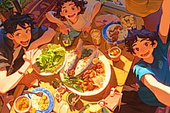 夏日聚会友情场景插画