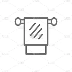 毛巾放在毛巾架上，卫生线图标。在白色背景上隔离