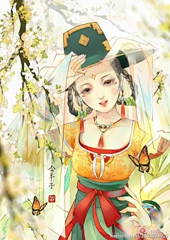 古代女子手绘