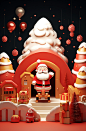 3d christmas santa and friends for christmas project, in the style of jeeyoung lee, light red and gold, xiaofei yue, ad posters, contest winner, festive atmosphere, industrial materials