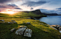 General 1230x790 nature landscape sunrise coast sea grass hills cliff sun rays sunlight clouds Scotland