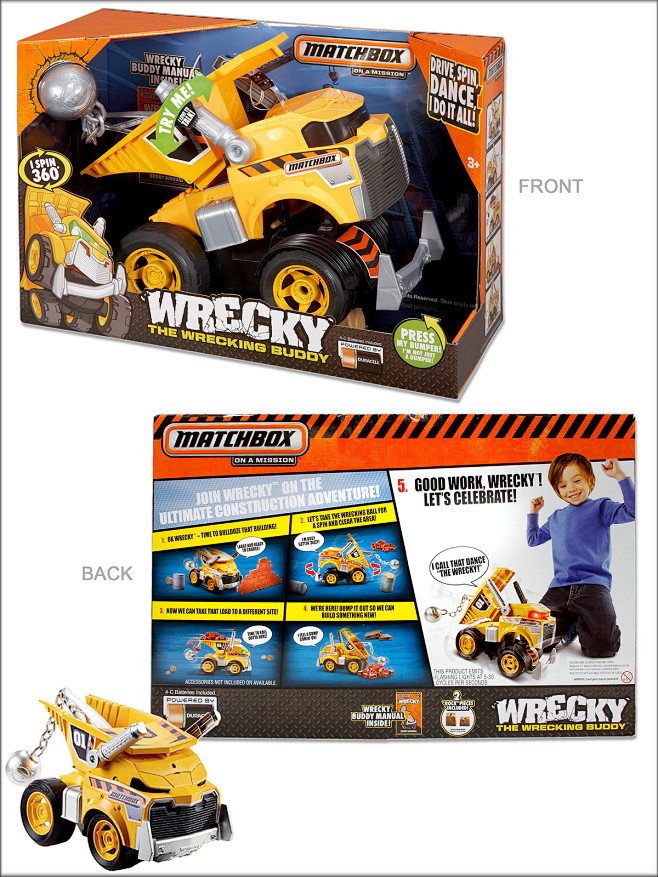 MATCHBOX Wrecky Product Demo Buddy Manual Pkg Wrecky the Wrecking Buddy is a talking construction truck with a humorous can do attitude. I had the opportunity to write all the