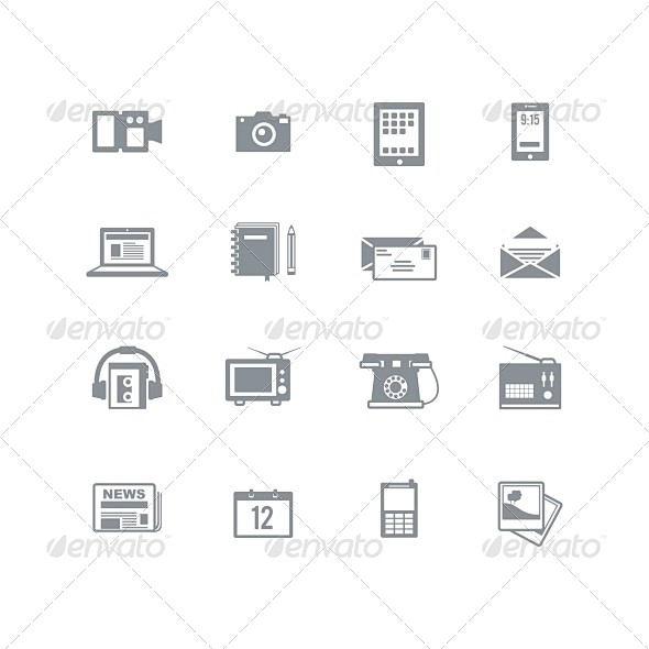 媒体图标集——媒体图标Media Icon Set - Media Icons业务、日历、计算机、快递、设计师、元素,平的,礼物,图标,说明 ...
