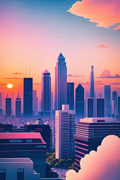 城镇艺术设计城市剪影扁平插画图片