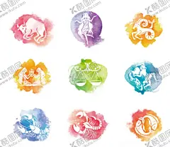 十二星座 【酷图网】矢量星座,白羊座,金牛座,双子座,巨蟹座,狮子座,处女座,天秤座,天蝎座,射手座,摩羯座,水瓶座,双鱼座